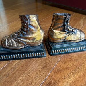 Vintage Copper Colored Pair Baby Infant Shoes Bookends Display Decor Set of 2.